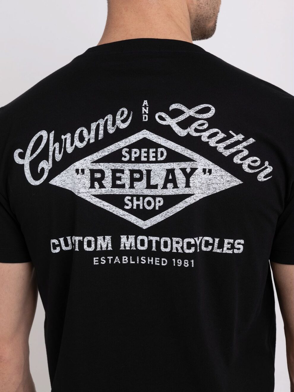 REPLAY JERSEY T-SHIRT WITH MOTORCYCLE PRINT