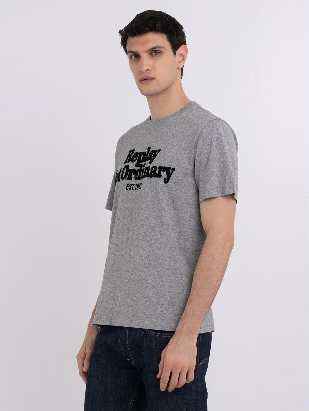REPLAY CREWNECK JERSEY T-SHIRT WITH PRINT