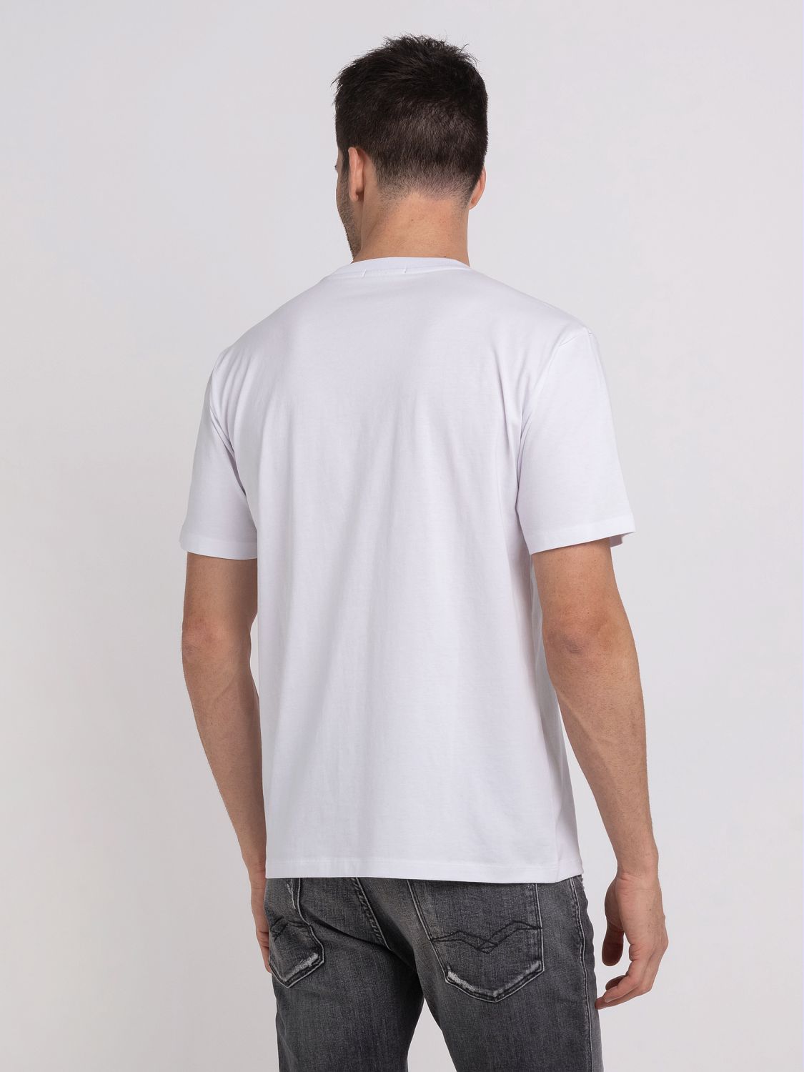 REPLAY CREWNECK T-SHIRT WITH BIKER PRINT