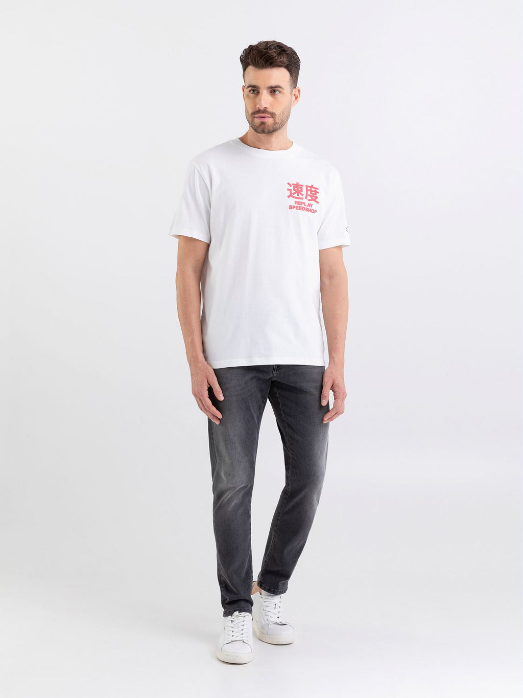 REPLAY T-SHIRT IN JERSEY WITH SPEED SHOP PRINT