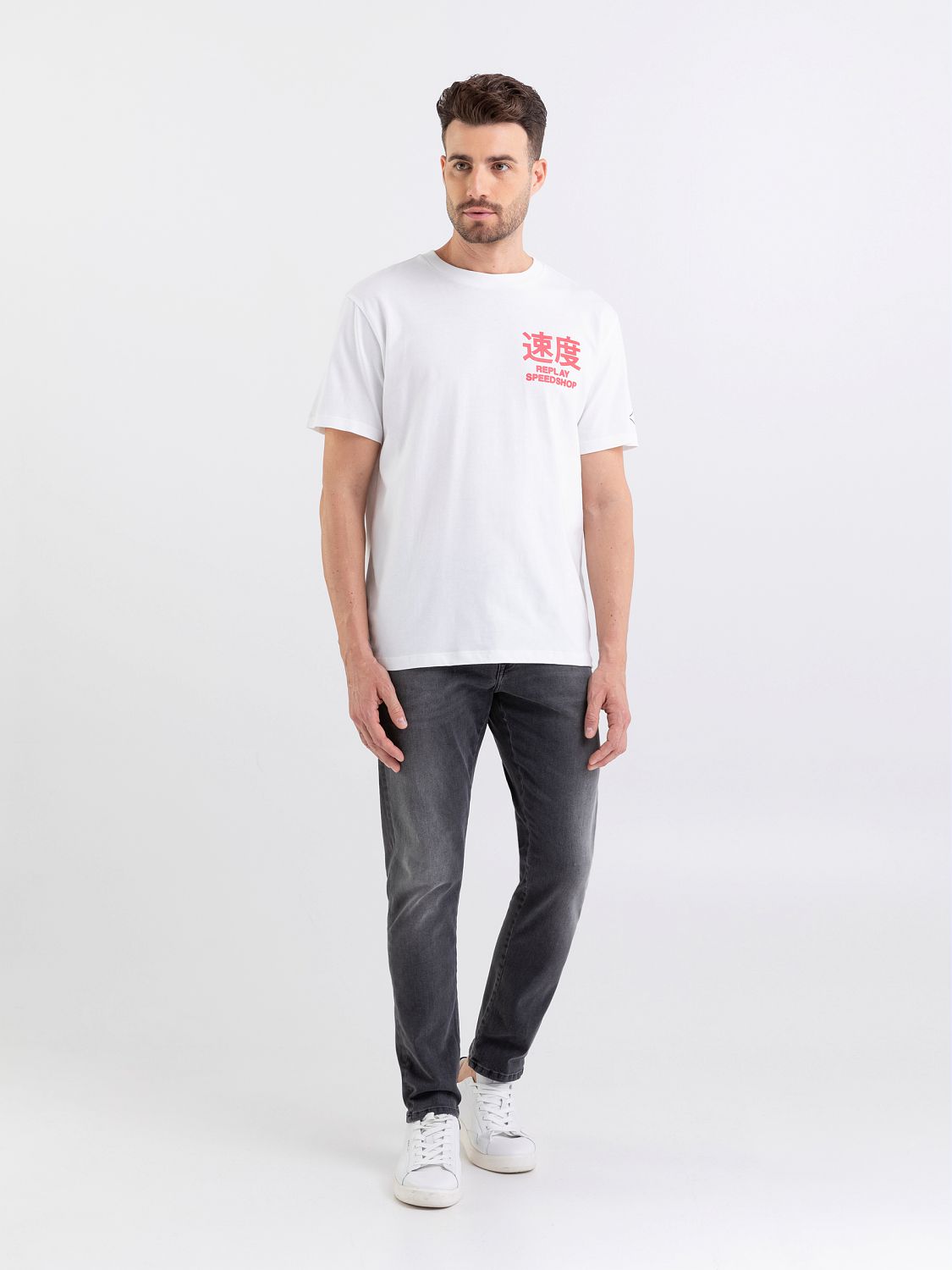 REPLAY T-SHIRT IN JERSEY WITH SPEED SHOP PRINT