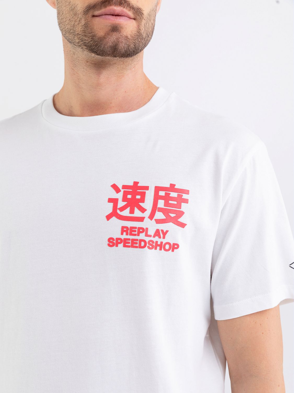 REPLAY T-SHIRT IN JERSEY WITH SPEED SHOP PRINT