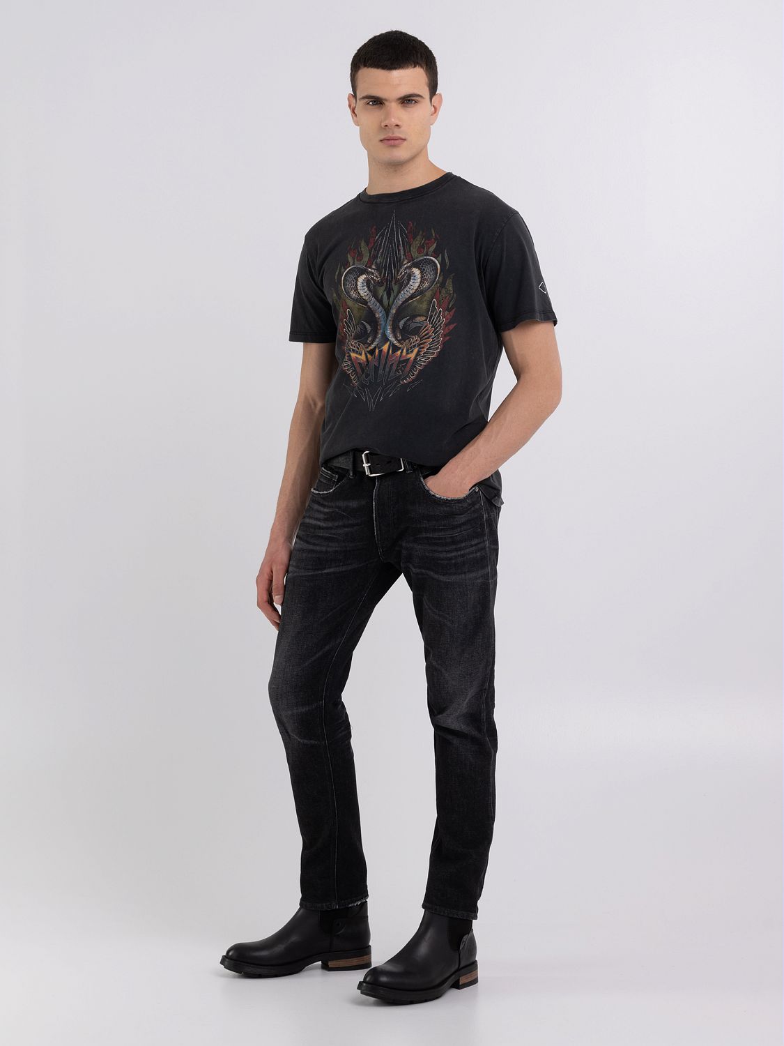 REPLAY JERSEY T-SHIRT WITH SNAKES PRINT