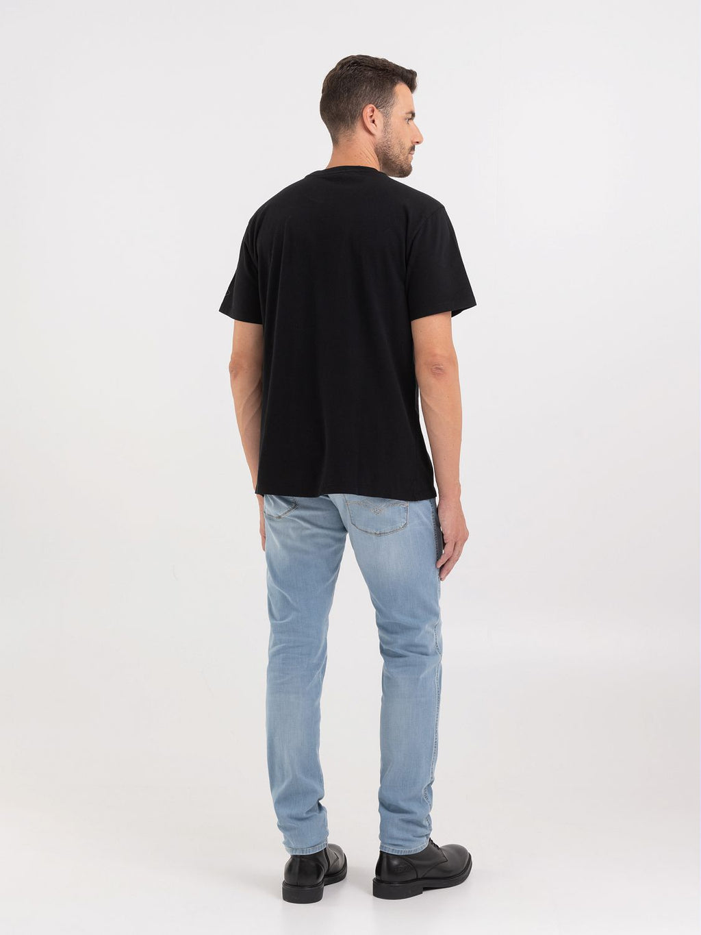 REPLAY CREWNECK T-SHIRT IN JERSEY WITH EMBOSSED PRINT