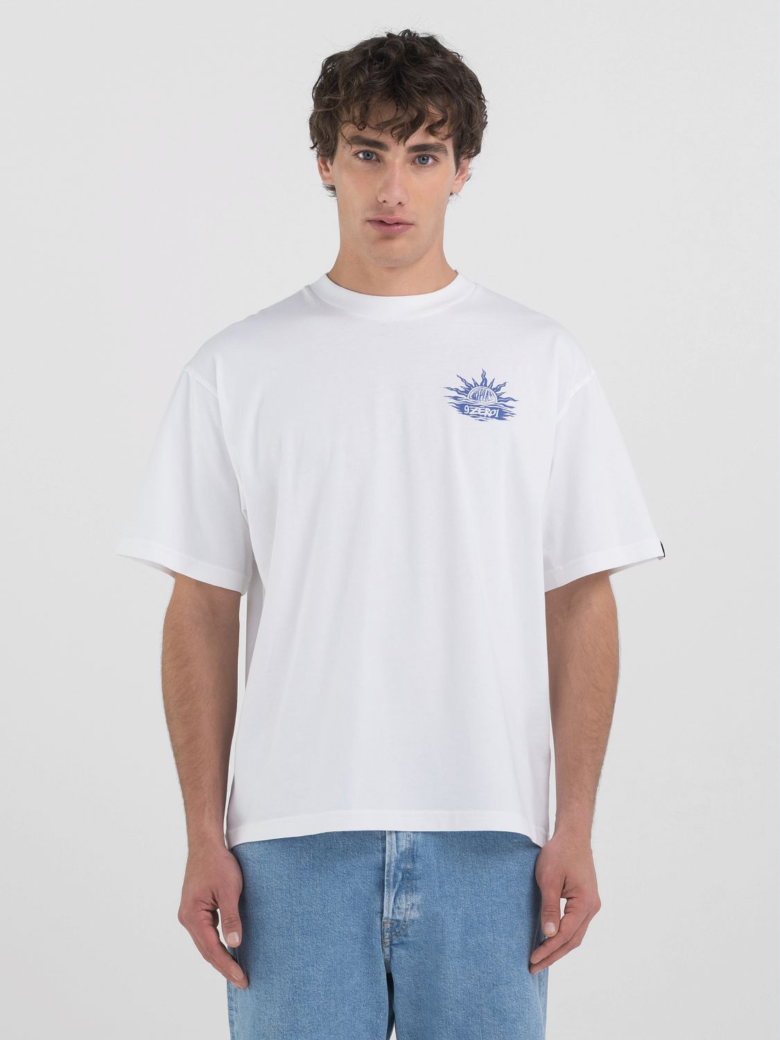 REPLAY GENDERLESS CREW-NECK T-SHIRT WITH 9ZERO1 LOGO AND GRAPHIC PRINTS