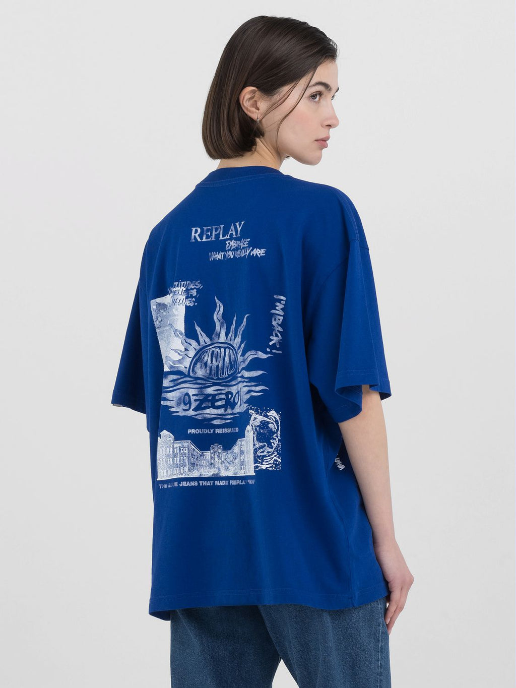 REPLAY GENDERLESS CREW-NECK T-SHIRT WITH 9ZERO1 LOGO AND GRAPHIC PRINTS