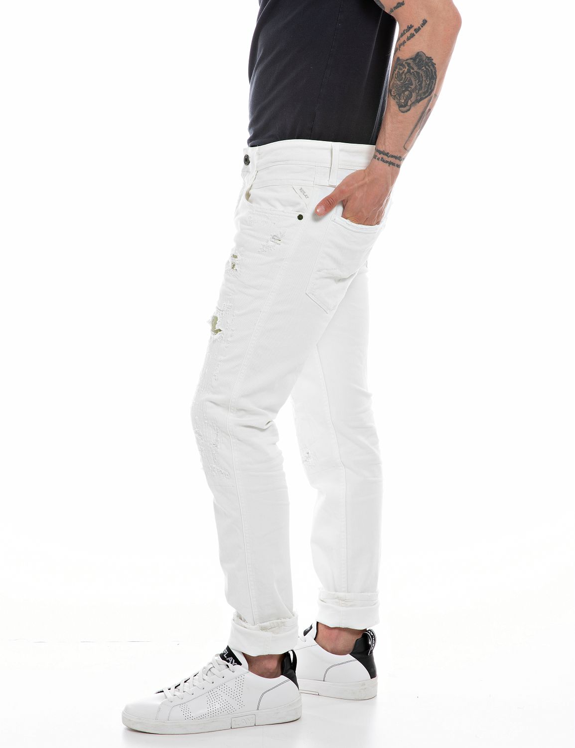 Replay men’s Broken Edge slim fit Anbass jeans