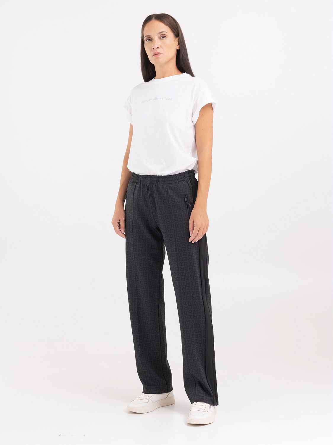 REPLAY ALL OVER LOGO TECH FLEECE TRACK PANTS